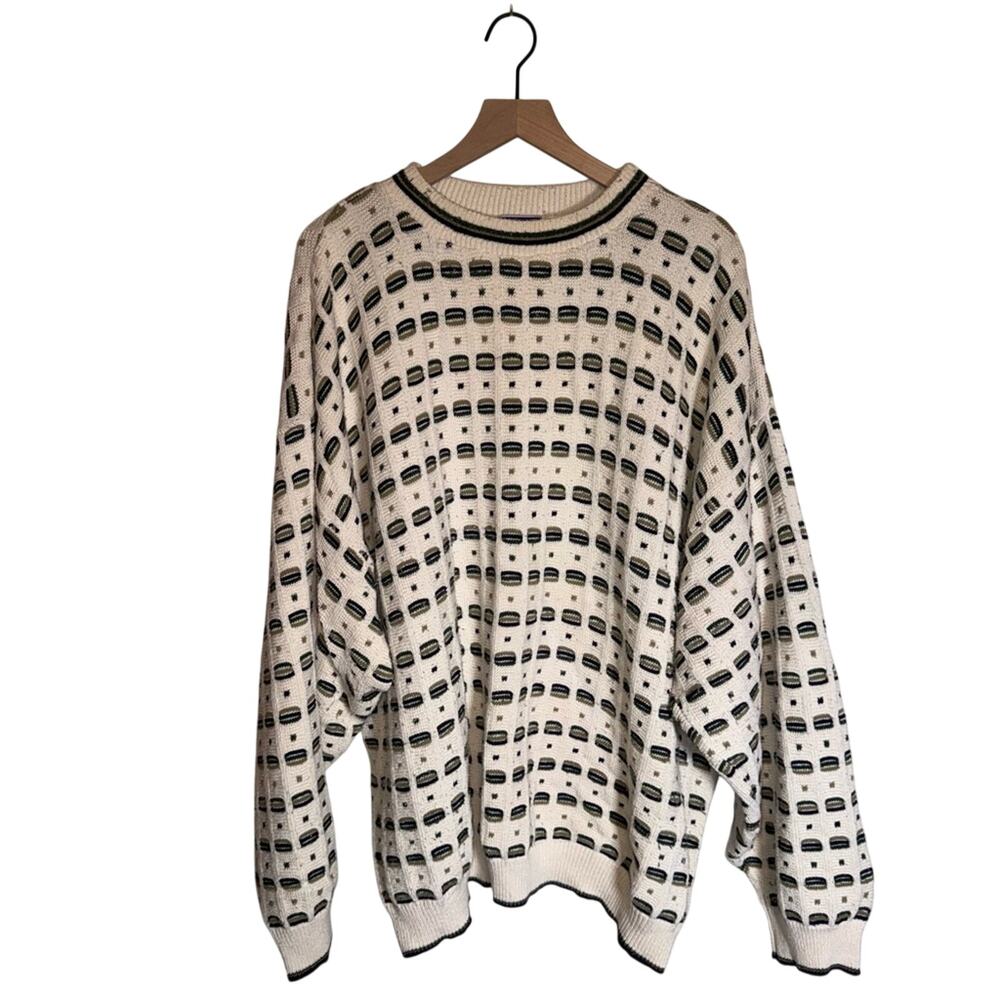 VINTAGE NORTHCREST oversized eclectic grandpa textured chunky knit crewneck 3X